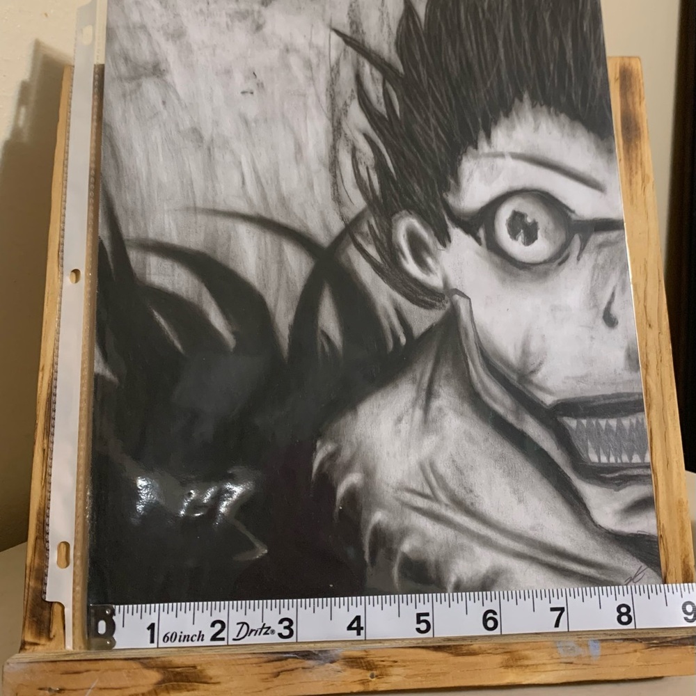 Black and White Anime Art from Ryuk from death note.